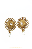 Antique Gold Finished Pearl Polki Studs By PTJ