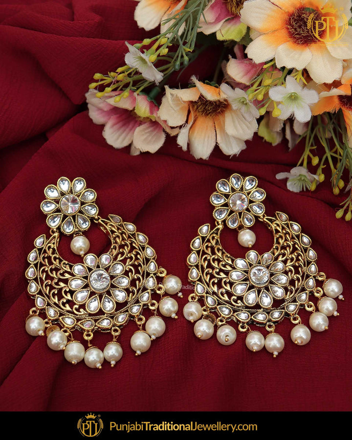 Gold Finished Kundan Earrings | Punjabi Traditional Jewellery Exclusive