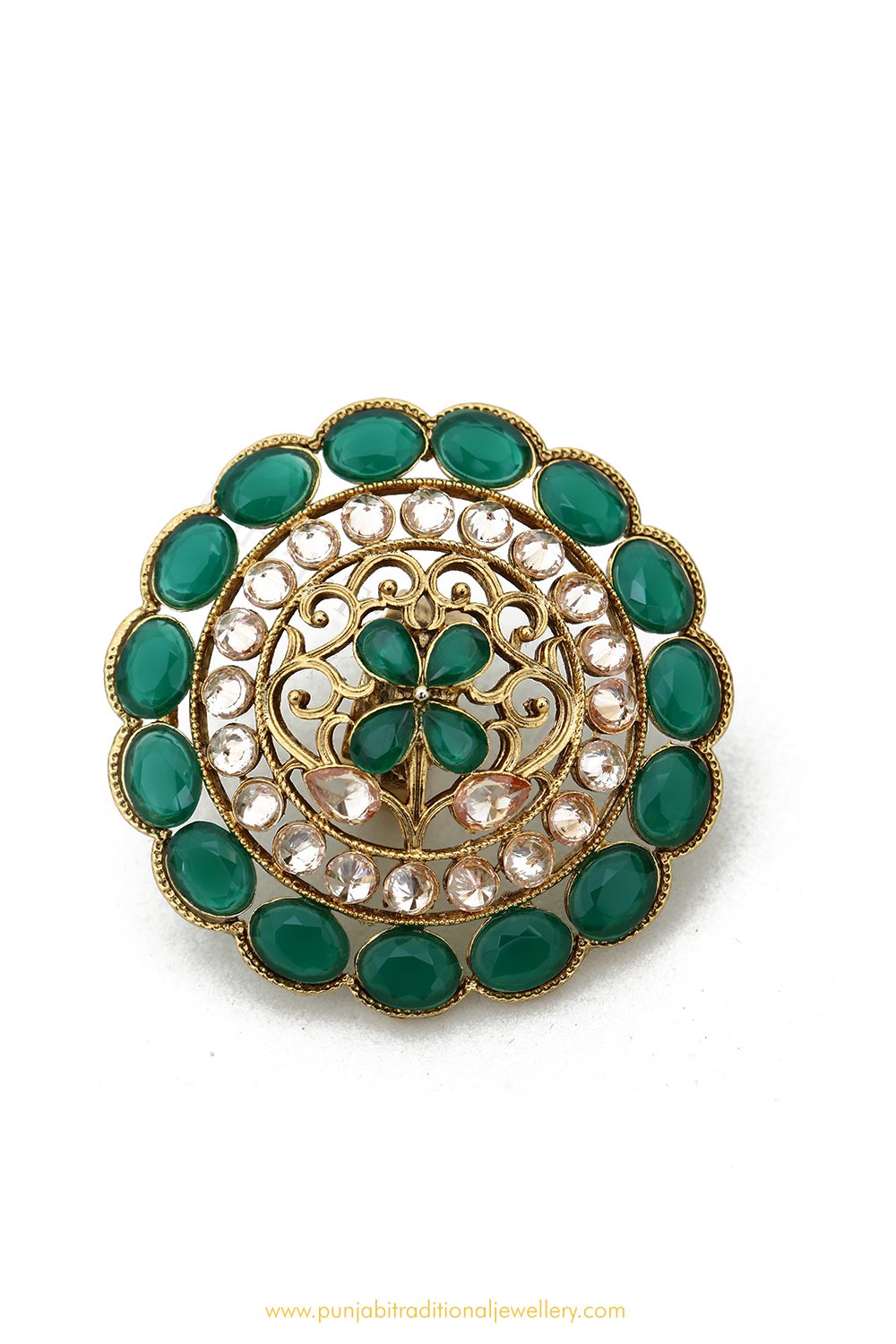 Gold Finished Navratan Kundan Ring By PTJ