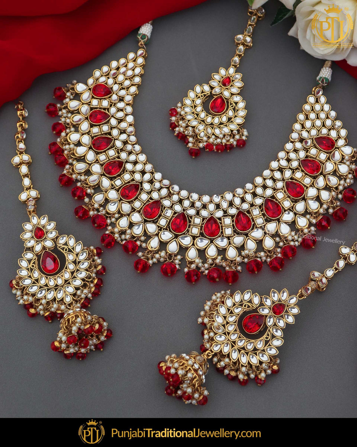 Gold Finished Kundan Pearl Rubby Choker Necklace Set | Punjabi Traditional Jewellery Exclusive