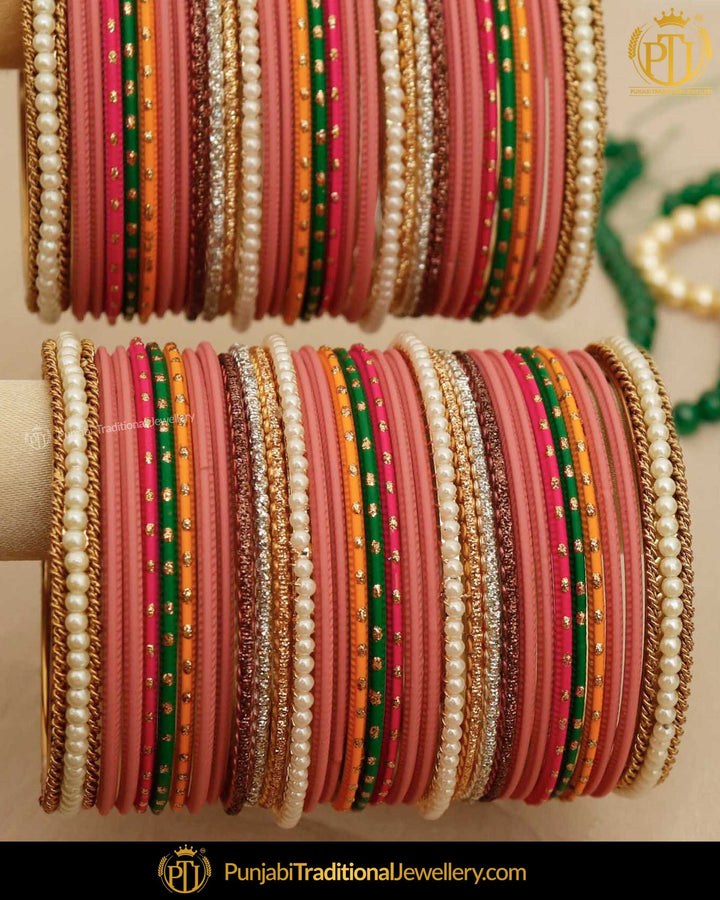 Peach Multi Pearl (For Both Hands) Bangles Set | Punjabi Traditional Jewellery Exclusive