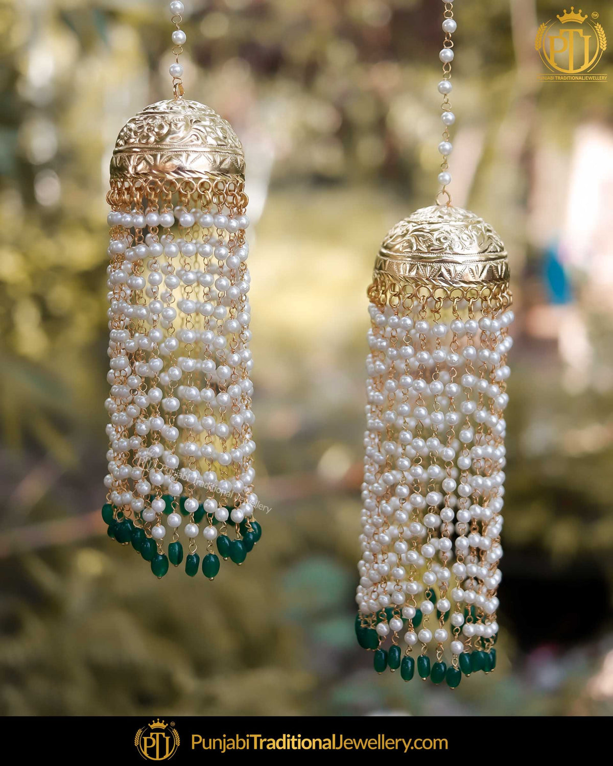 Antiuqe Gold Finished Green Pearl Bridal Kalire | Punjabi Traditional Jewellery Exclusive