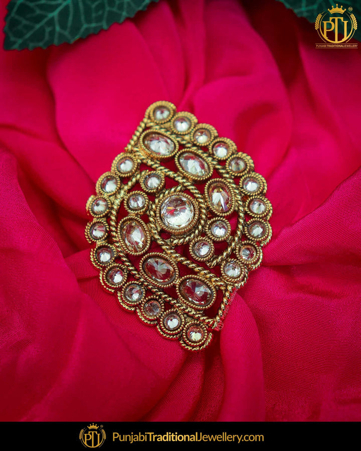 Gold Finished Champagne Stone Ring | Punjabi Traditional Jewellery Exclusive