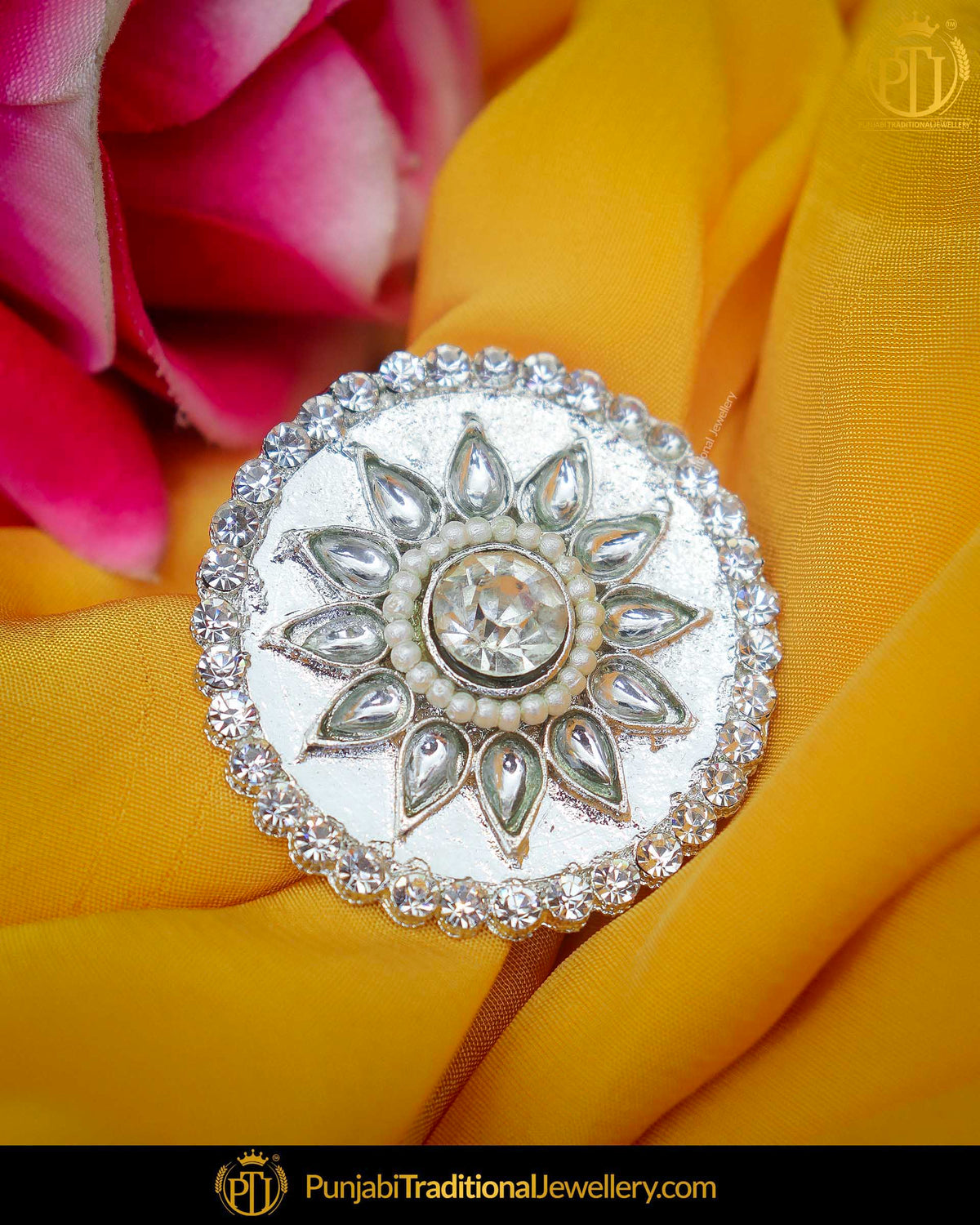 Silver Finished Polki Stone Ring | Punjabi Traditional Jewellery Exclusive