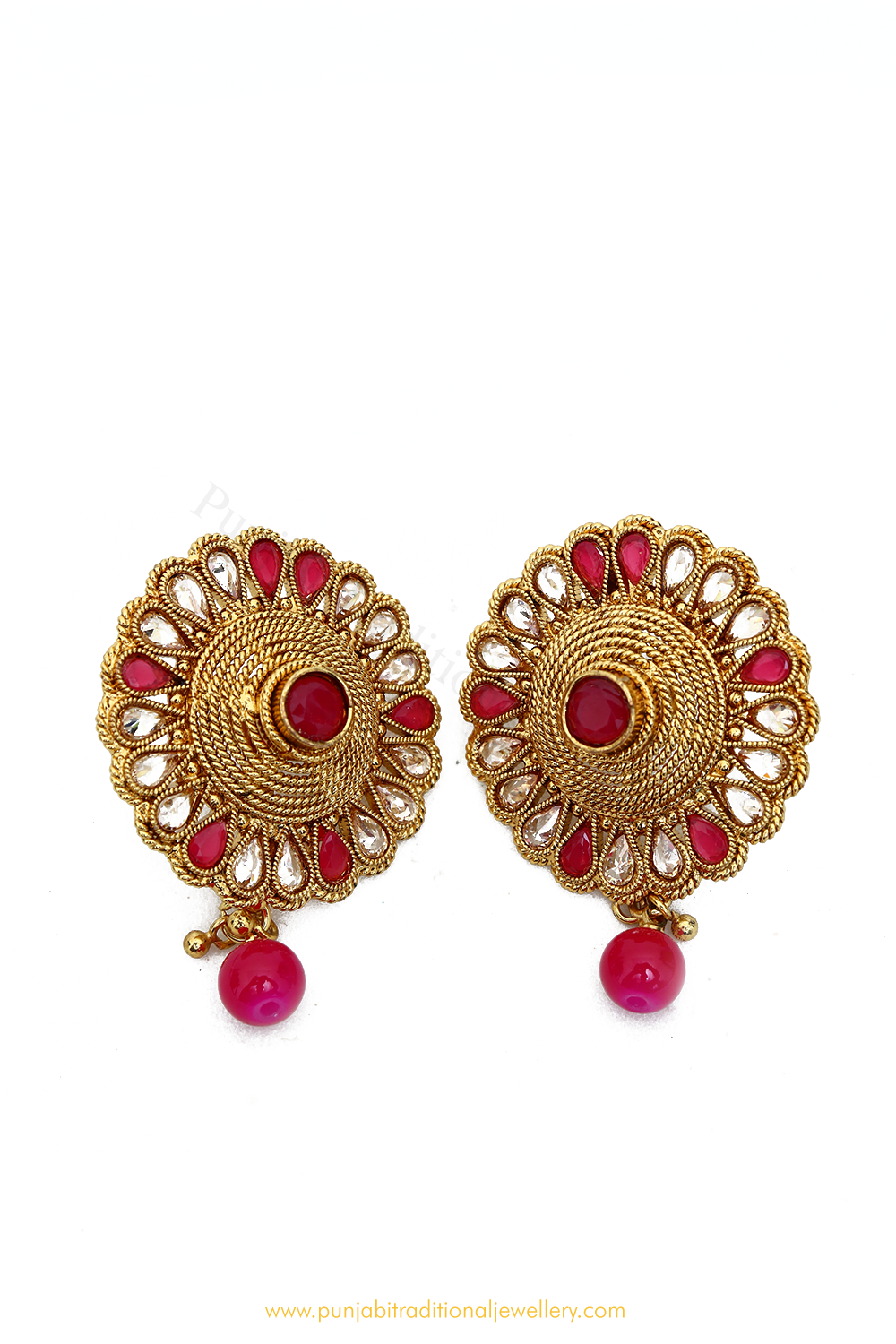 Antique Gold Finished Rubby Polki Studs By PTJ