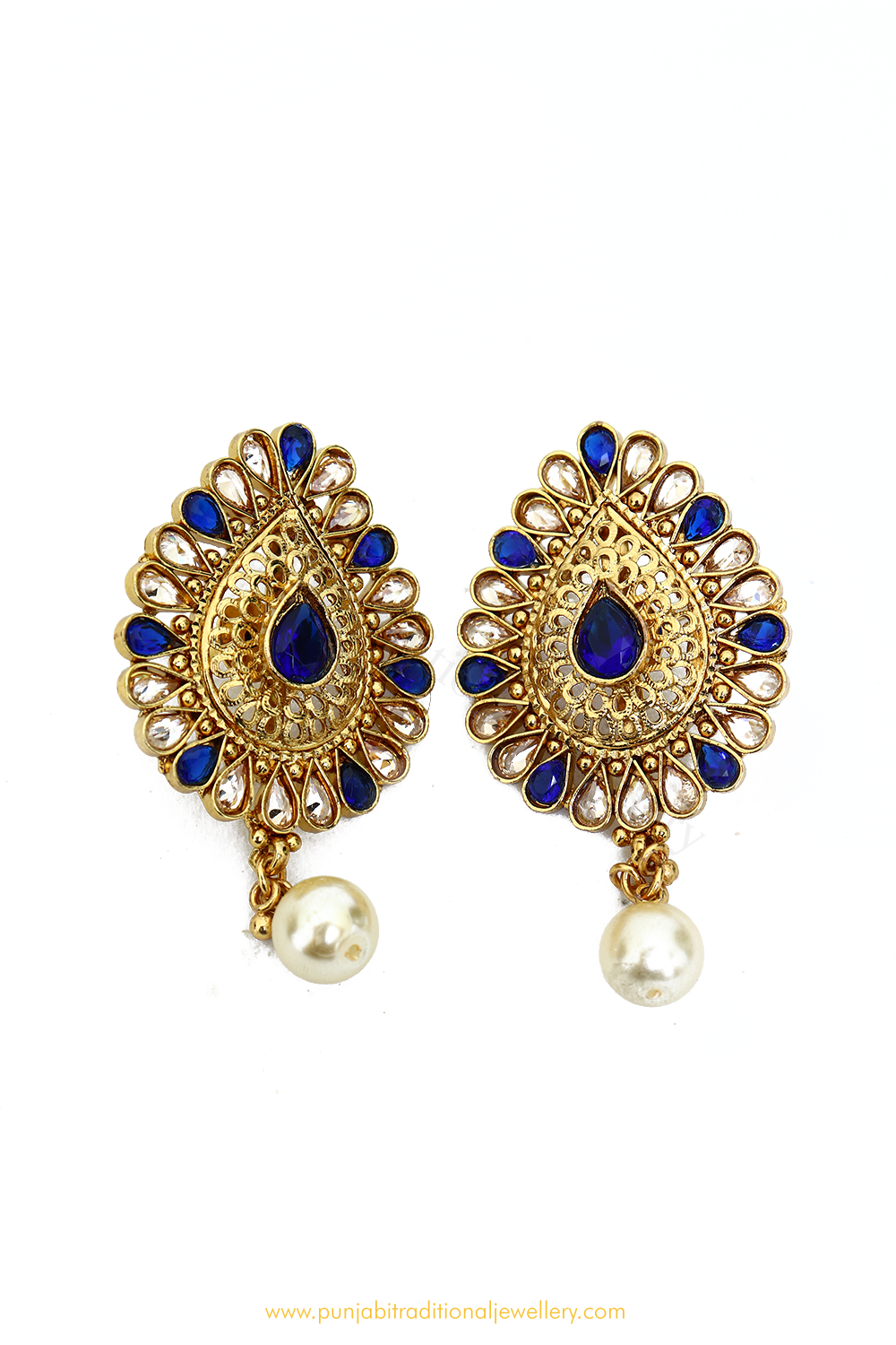 Antique Gold Finished Blue Polki Studs By PTJ