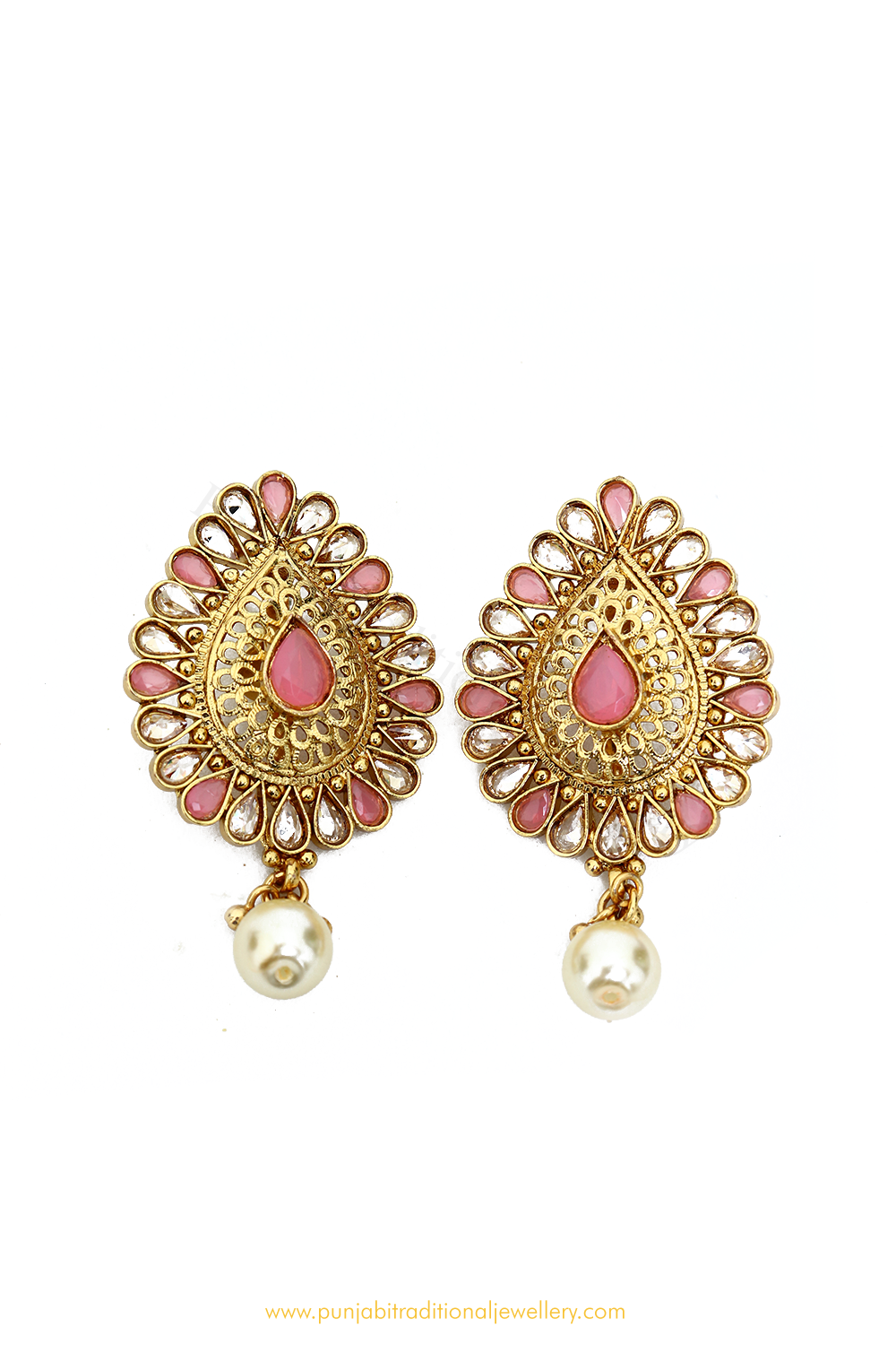 Antique Gold Finished Pink Polki Studs By PTJ