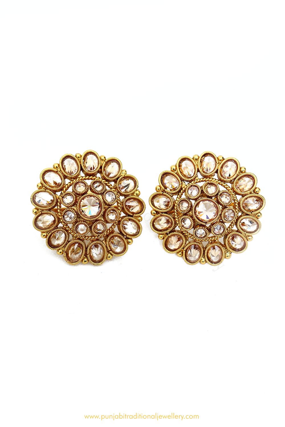 Antique Gold Finished Polki Studs By PTJ