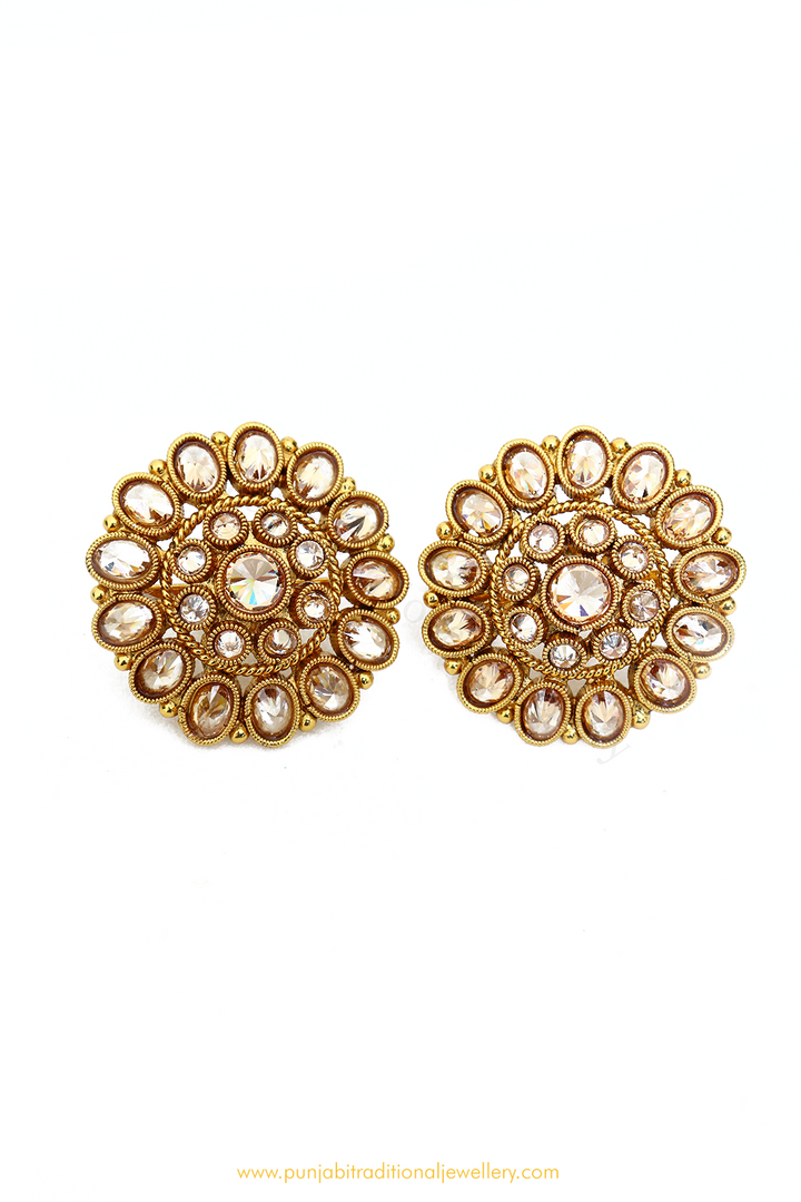 Antique Gold Finished Polki Studs By PTJ