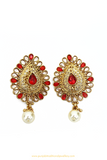 Antique Gold Finished Red Polki Studs By PTJ