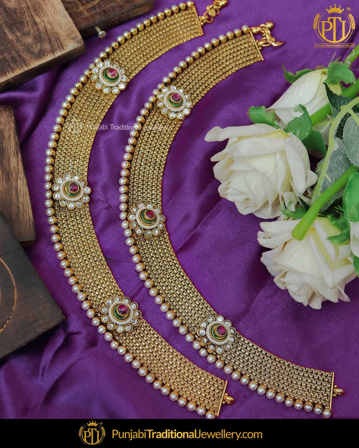 Gold Finished Rubby Emerald Payal | Punjabi Traditional Jewellery Exclusive