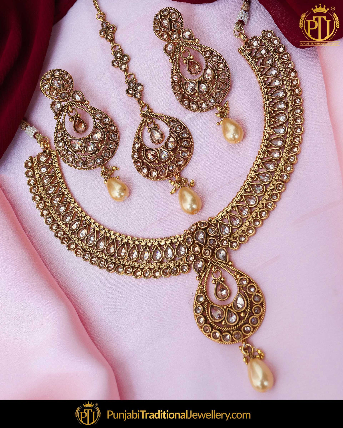 Antique Gold Finished Polki Necklace Set | Punjabi Traditional Jewellery Exclusive