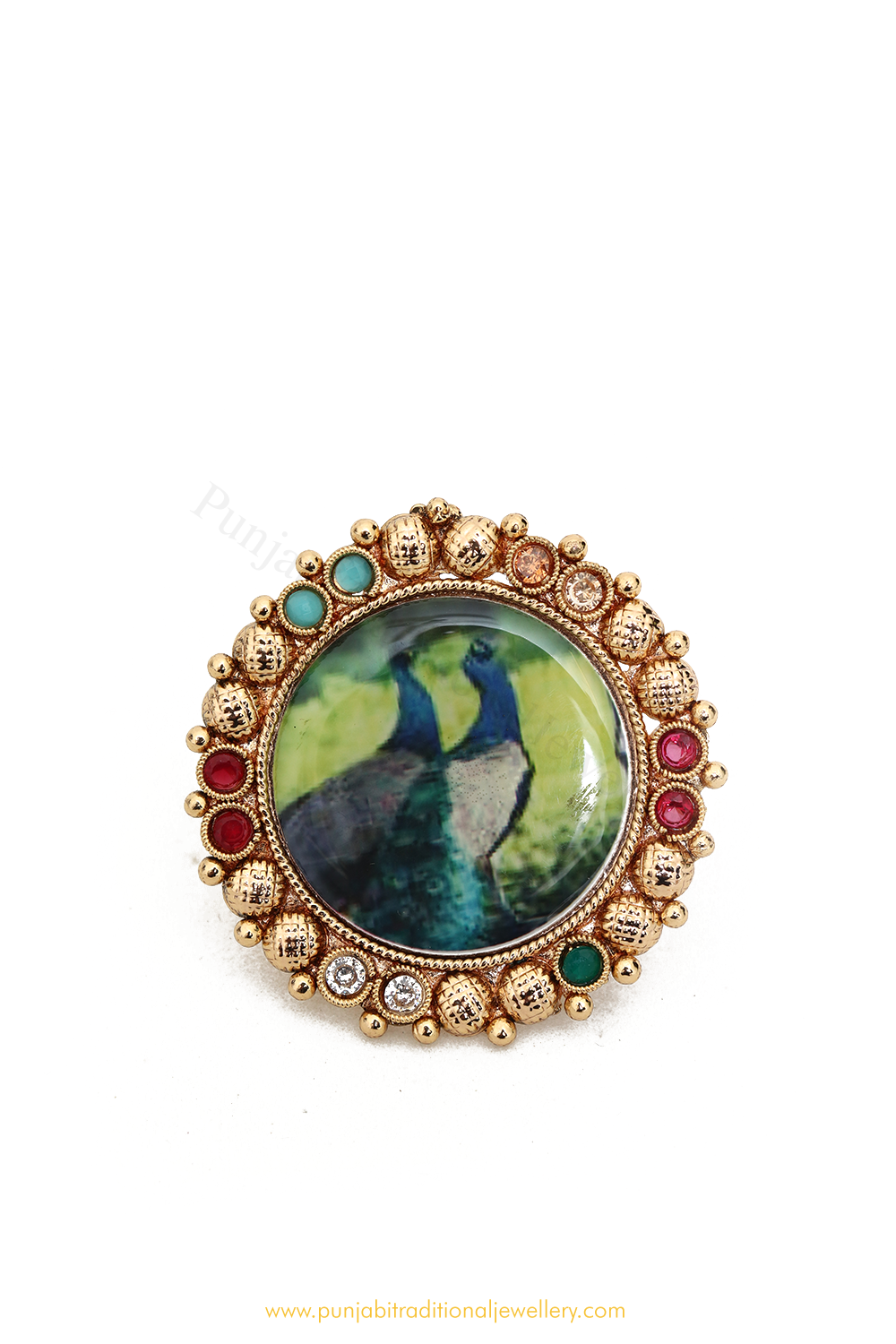 Gold Finished Navratan Kundan Ring By PTJ