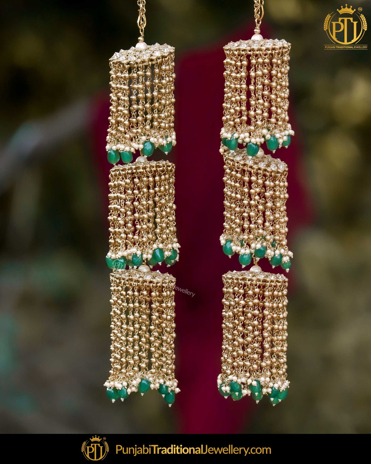 Antiuqe Gold Finished Champagne Stone Green Pearl Bridal Kalire | Punjabi Traditional Jewellery Exclusive