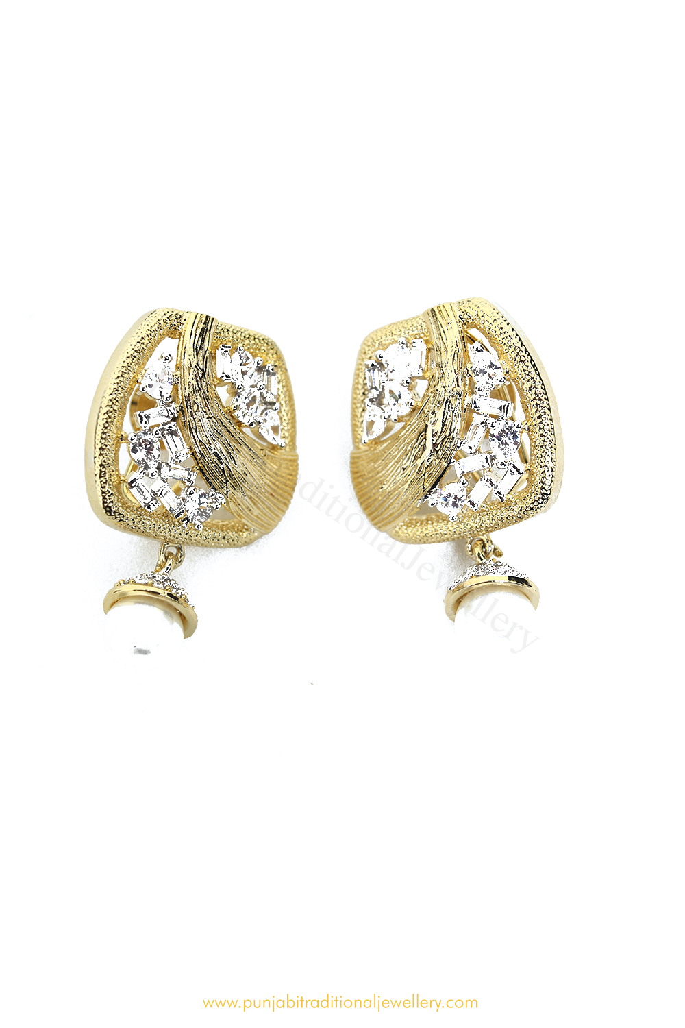 Gold Finished Pearl AD Studs By PTJ