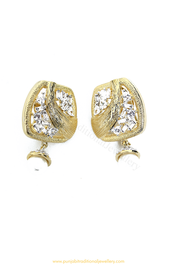 Gold Finished Pearl AD Studs By PTJ