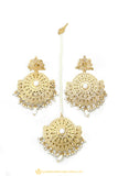 Gold Finished Earrings & Tikka Set by PTJ