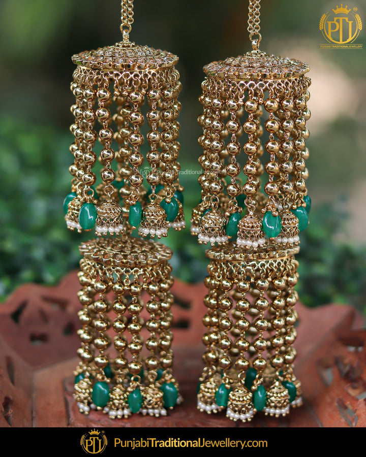Gold Finished Green Champagne Stone Bridal Kalira