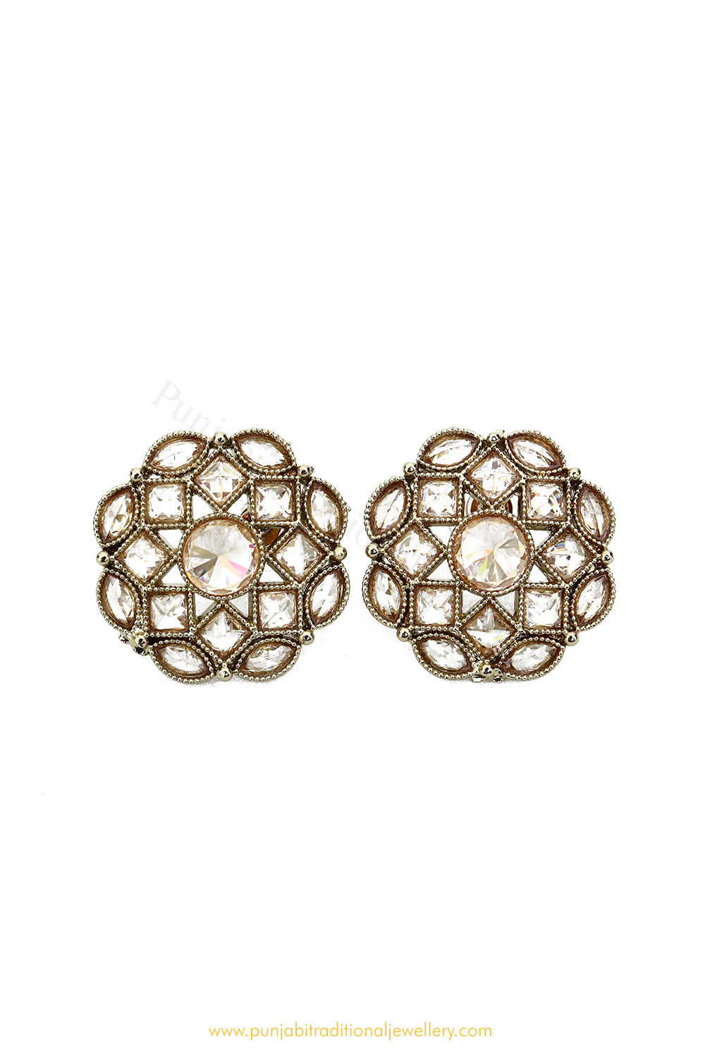 Antique Gold Finished Polki Studs By PTJ