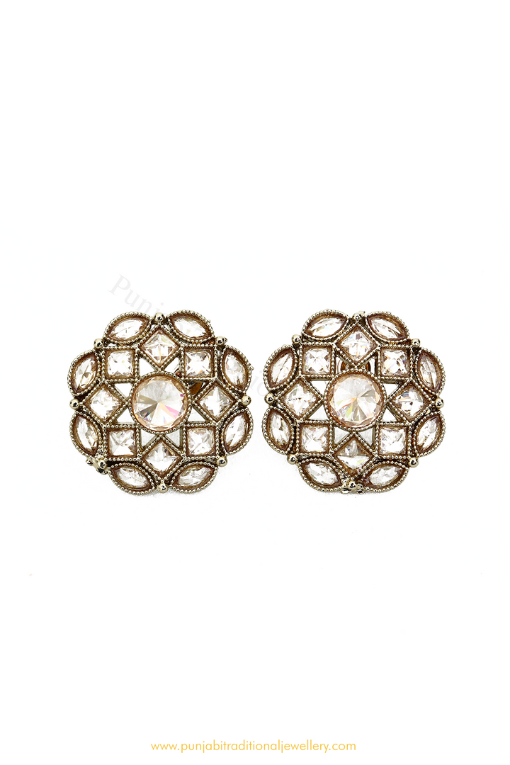 Antique Gold Finished Polki Studs By PTJ