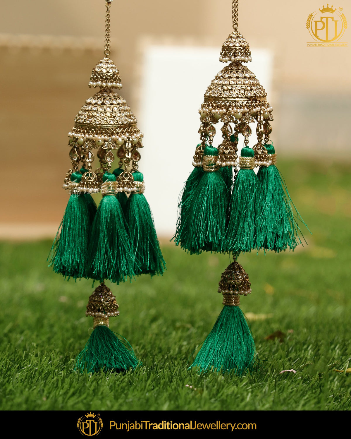 Gold Finished Champagne Stone Green Tassel  Bridal Kalira