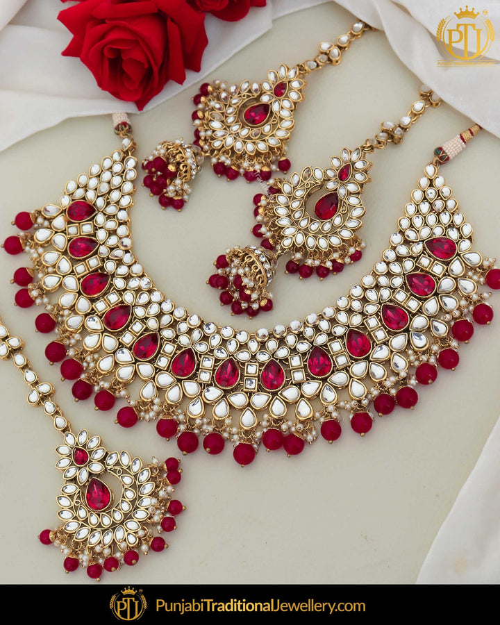 Gold Finished Kundan Pearl Rubby Choker Necklace Set | Punjabi Traditional Jewellery Exclusive