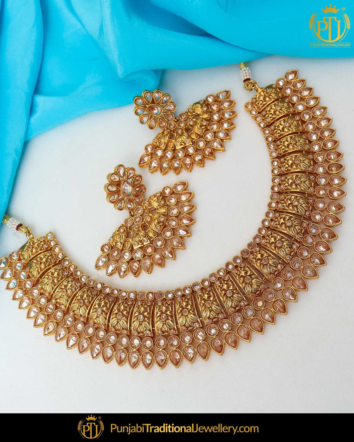 Antique Gold Finished Polki Necklace Set | Punjabi Traditional Jewellery Exclusive