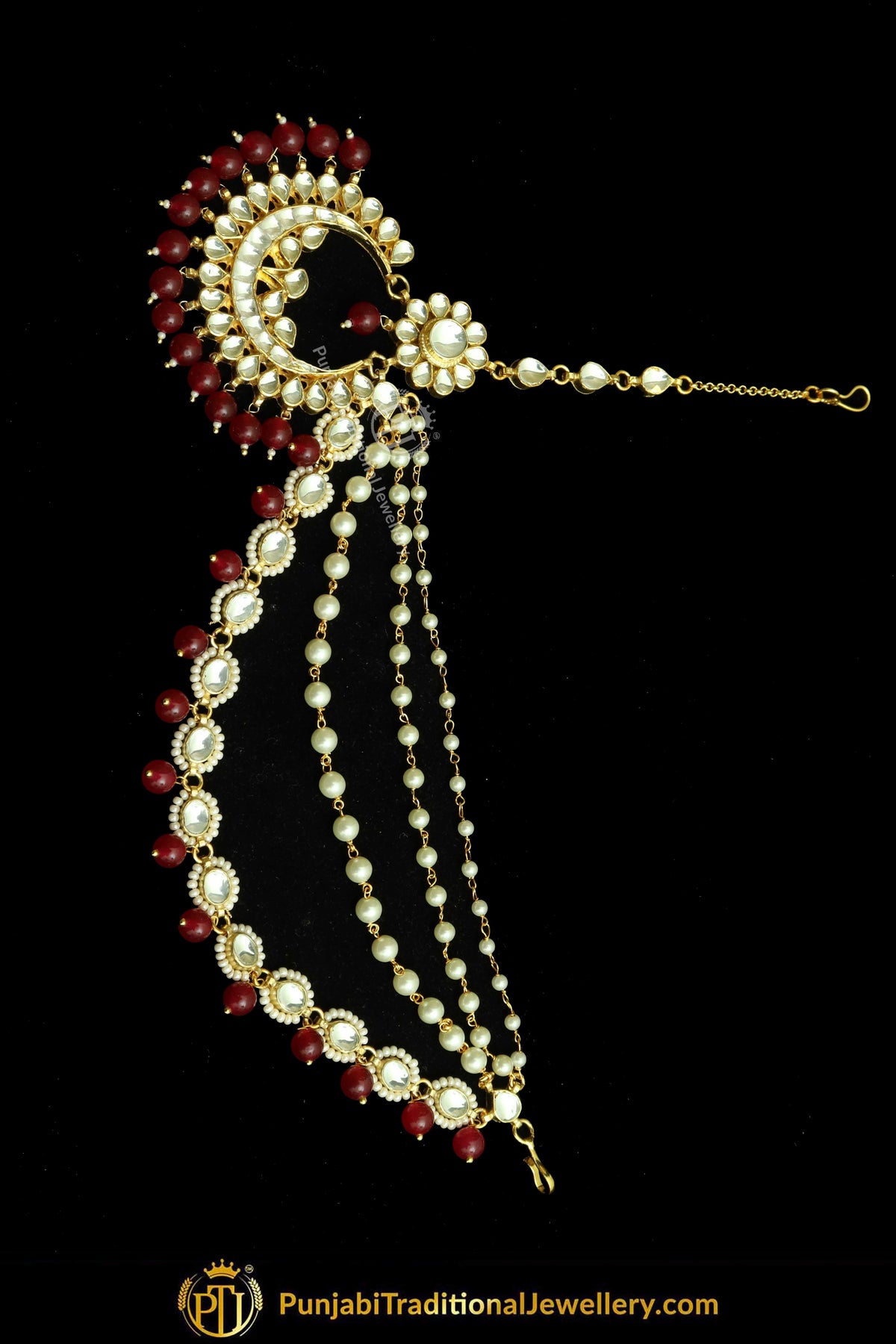 Gold Finished Kundan Rubby Pearl Matha Patti | Punjabi Traditional Jewellery Exclusive