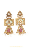 Antique Gold Finished Pink Kundan Earrings by PTJ