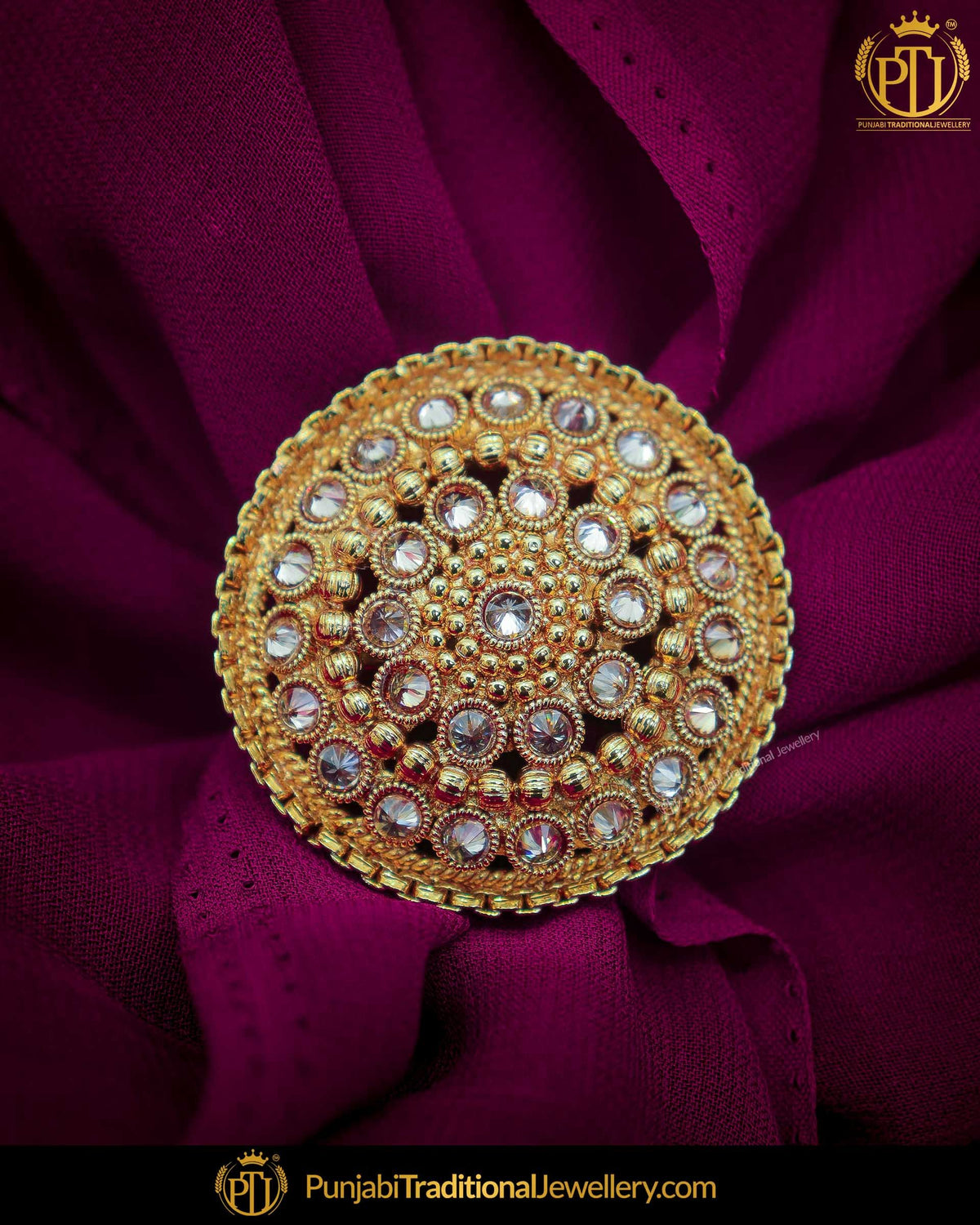 Gold Finished Champagne Stone Ring | Punjabi Traditional Jewellery Exclusive