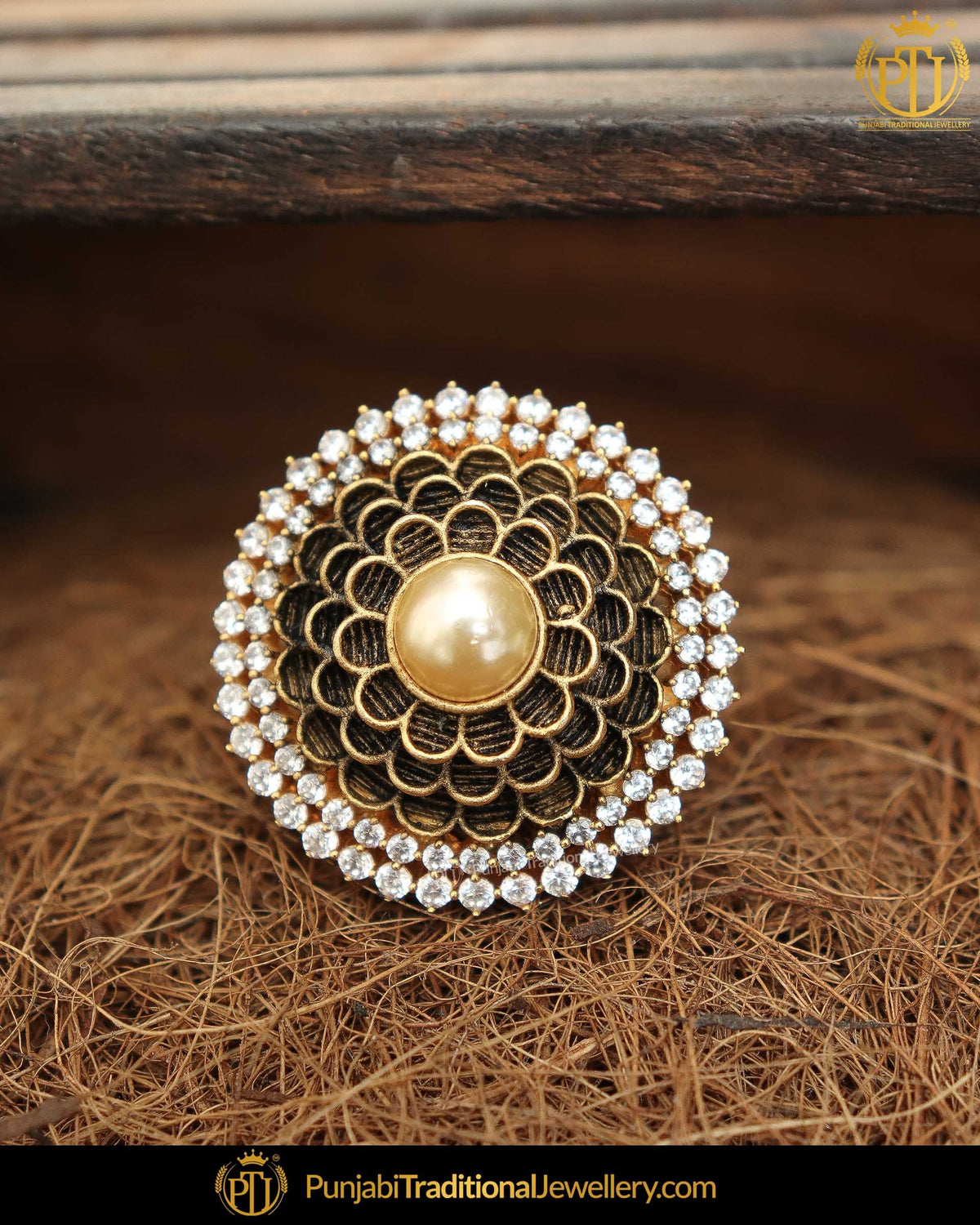Gold Finished Matt Gold Kundan Ring | Punjabi Traditional Jewellery Exclusive