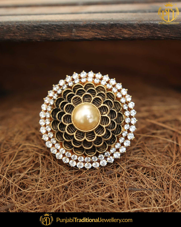 Gold Finished Matt Gold Kundan Ring | Punjabi Traditional Jewellery Exclusive