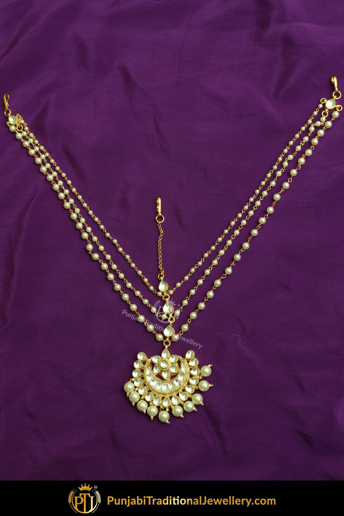 Gold Finished Kundan Pearl Matha Patti | Punjabi Traditional Jewellery Exclusive