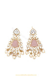 Gold Finished Pink Kundan Earrings by PTJ