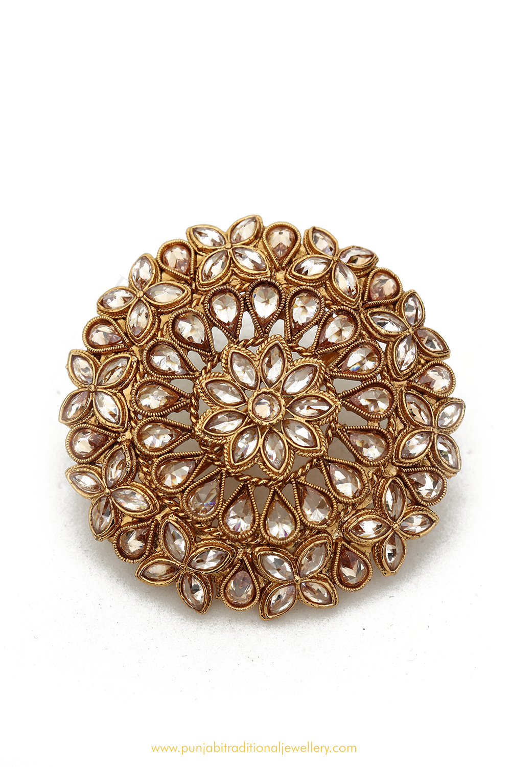 Antique Gold Finished Polki Ring By PTJ