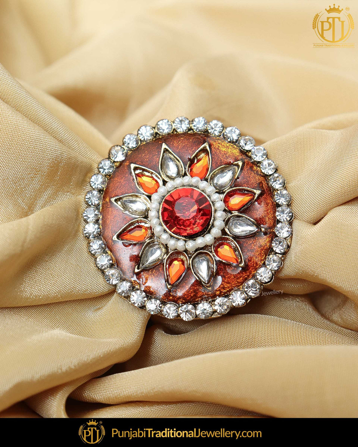 Hand Painted Red Meena Kundan Stone Ring | Punjabi Traditional Jewellery Exclusive