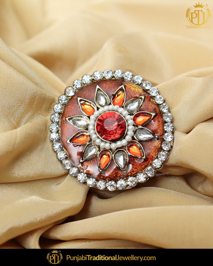 Hand Painted Red Meena Kundan Stone Ring | Punjabi Traditional Jewellery Exclusive