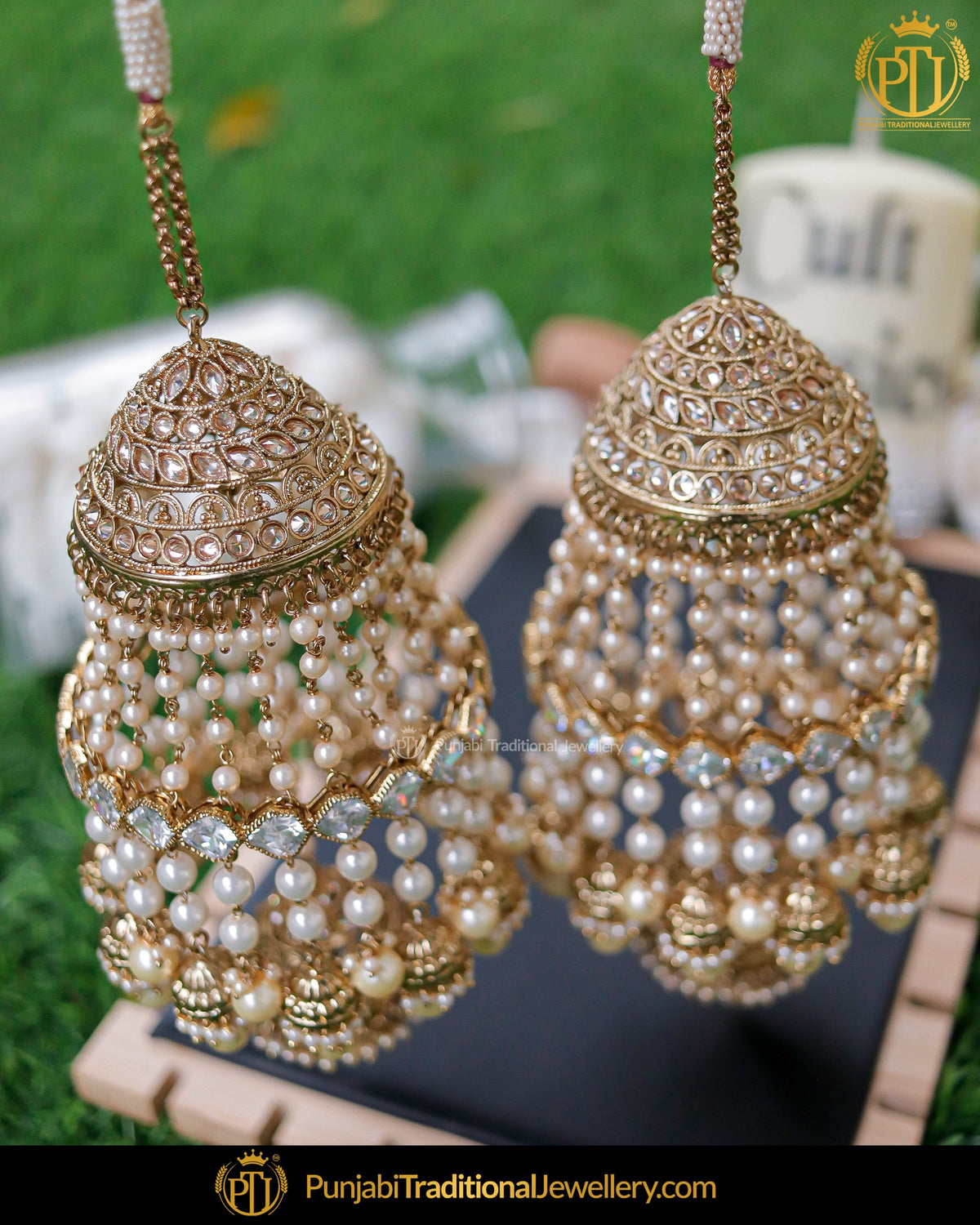 Gold Finished Champagne Stone & Jerkan Stone Pearl Bridal Kalira