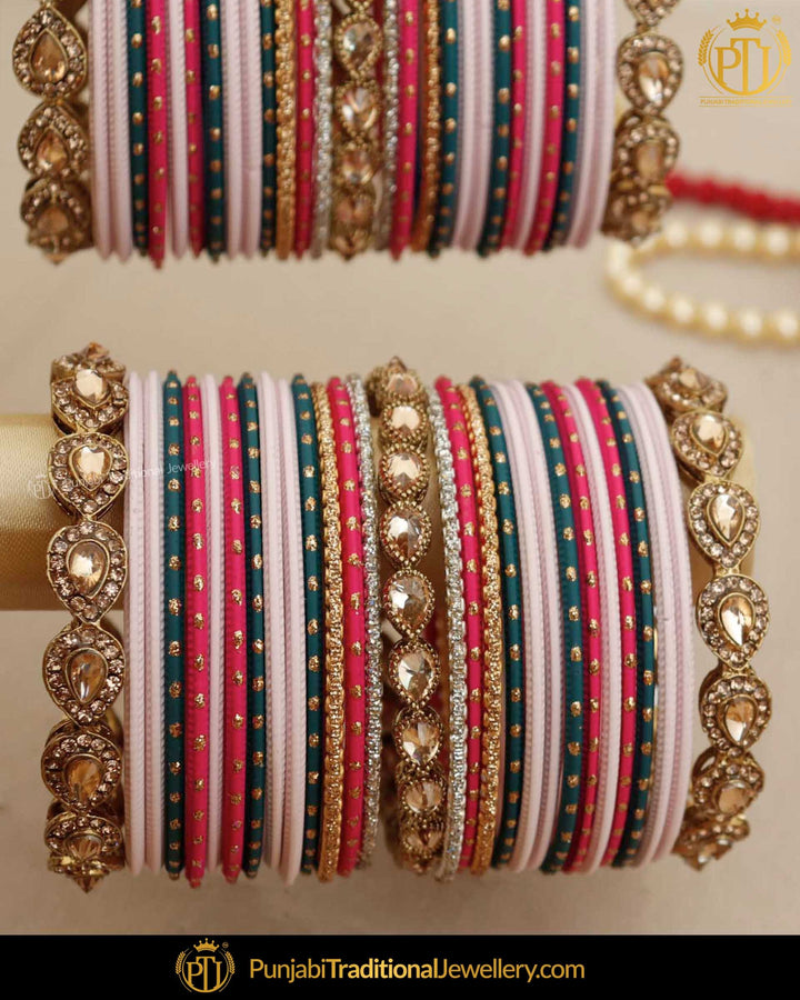 Baby Pink Champagne Stone (For Both Hands) Bangles Set | Punjabi Traditional Jewellery Exclusive