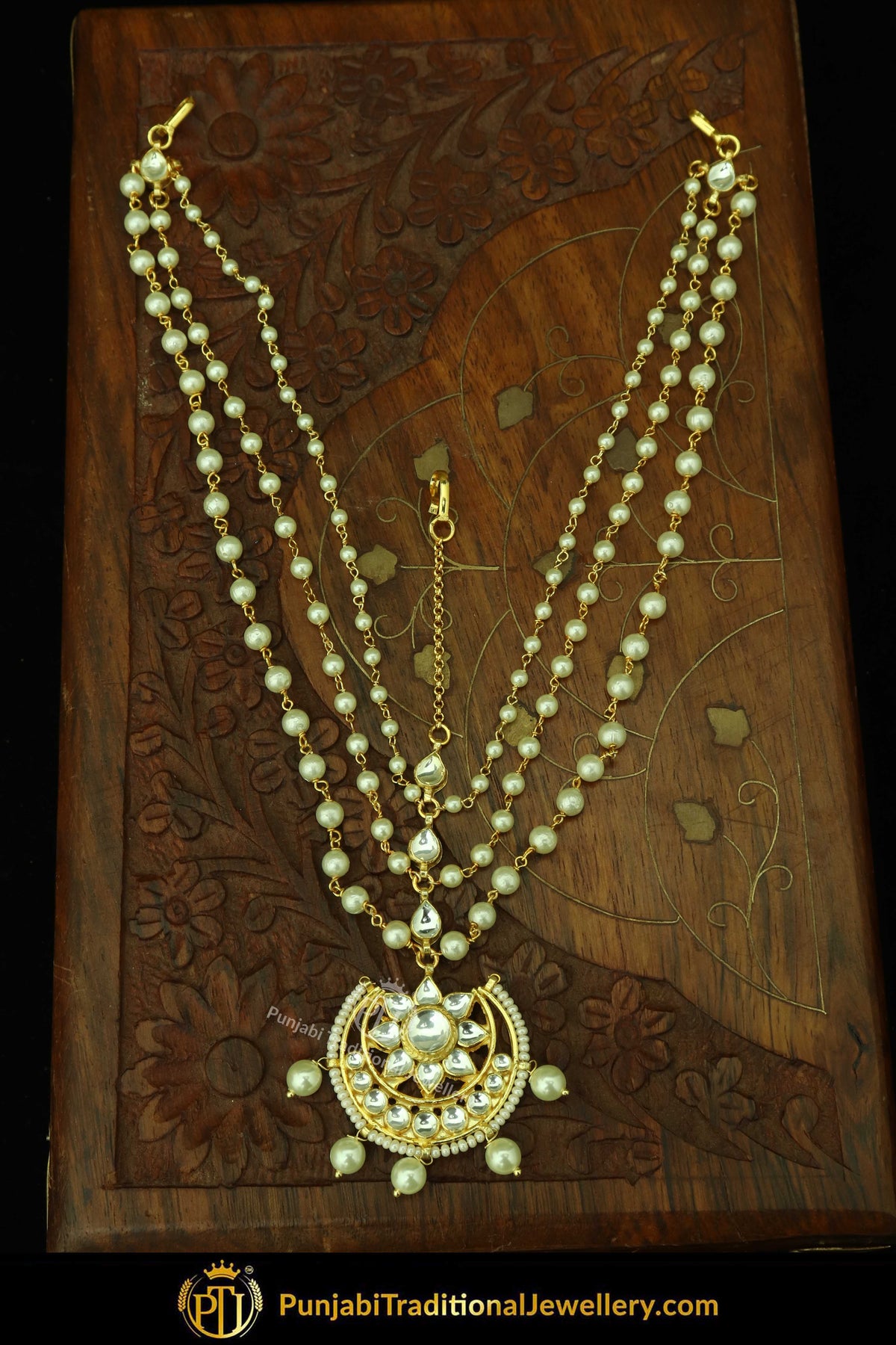 Gold Finished Kundan Pearl Matha Patti | Punjabi Traditional Jewellery Exclusive