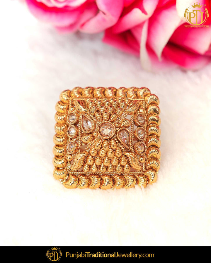 Gold Finished Champagne Stone Ring | Punjabi Traditional Jewellery Exclusive