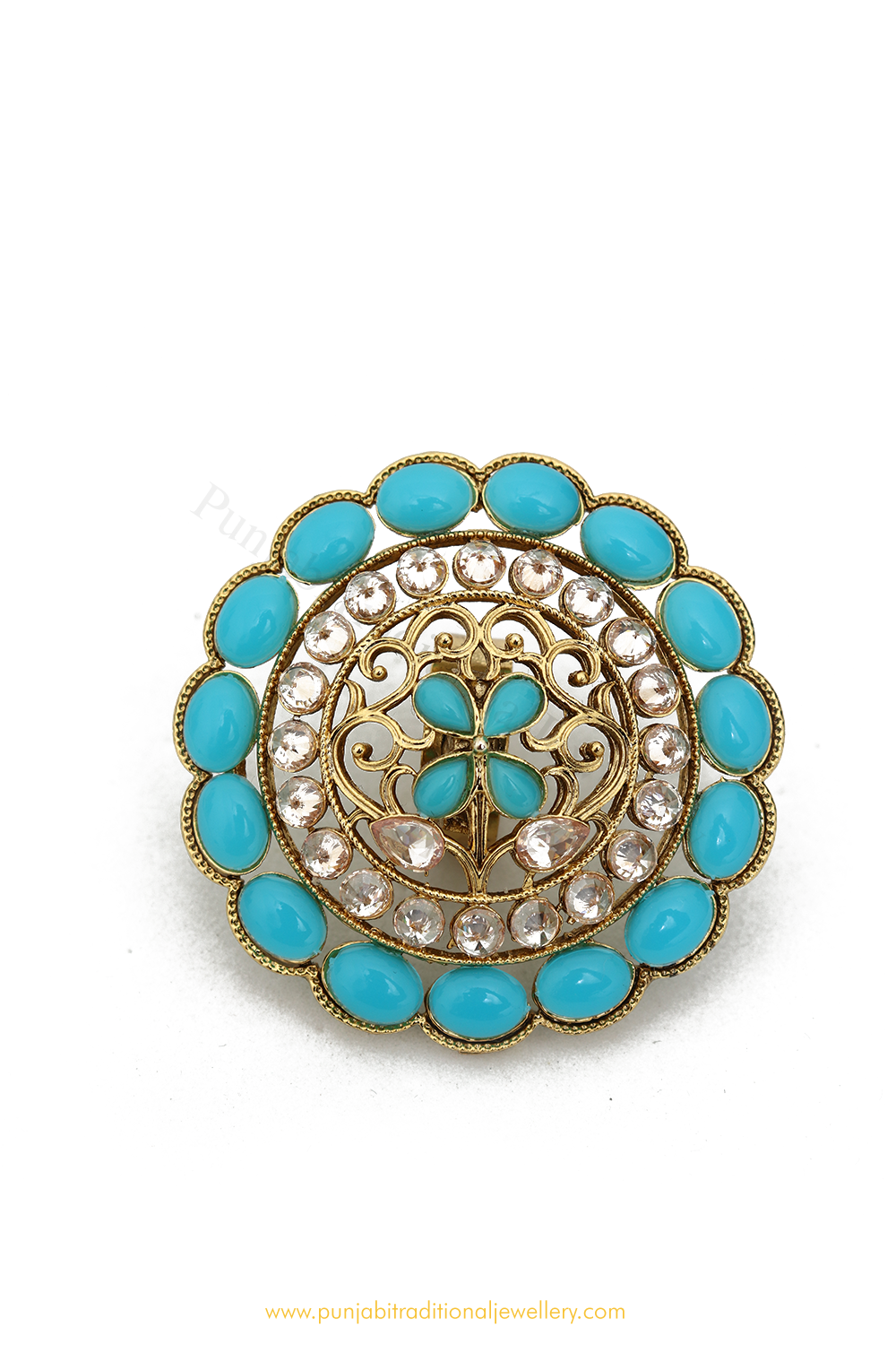 Gold Finished Navratan Kundan Ring By PTJ