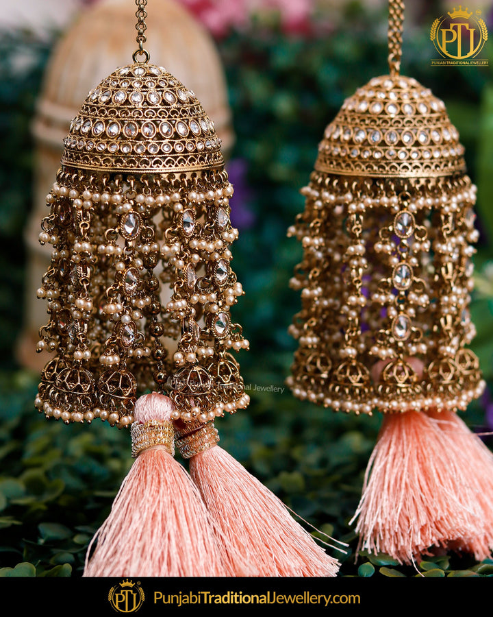 Gold Finished Champagne Stone Peach Tassel Bridal Kalira