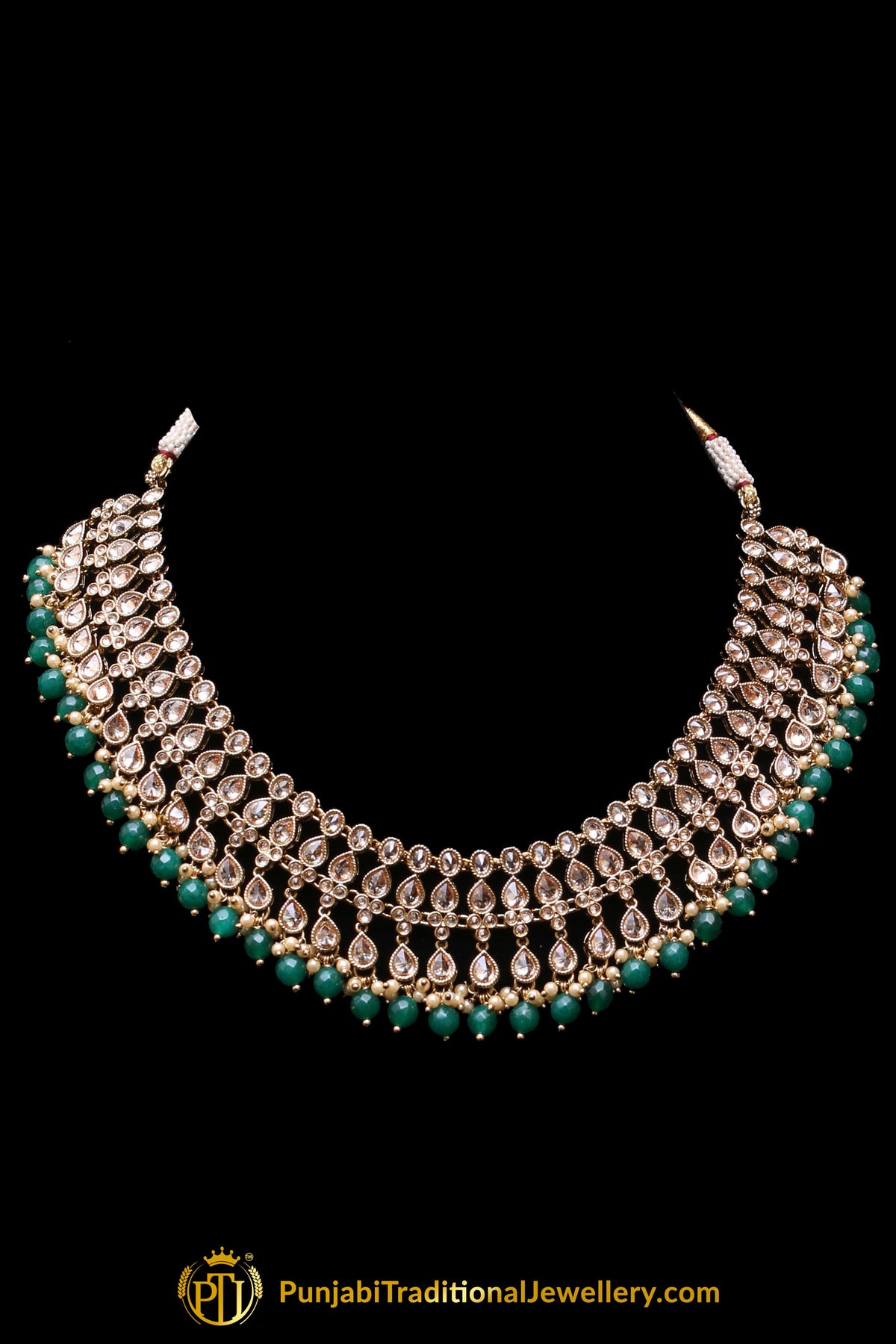 Golden Champagne Stone Necklace Set By Punjabi Traditional Jewellery