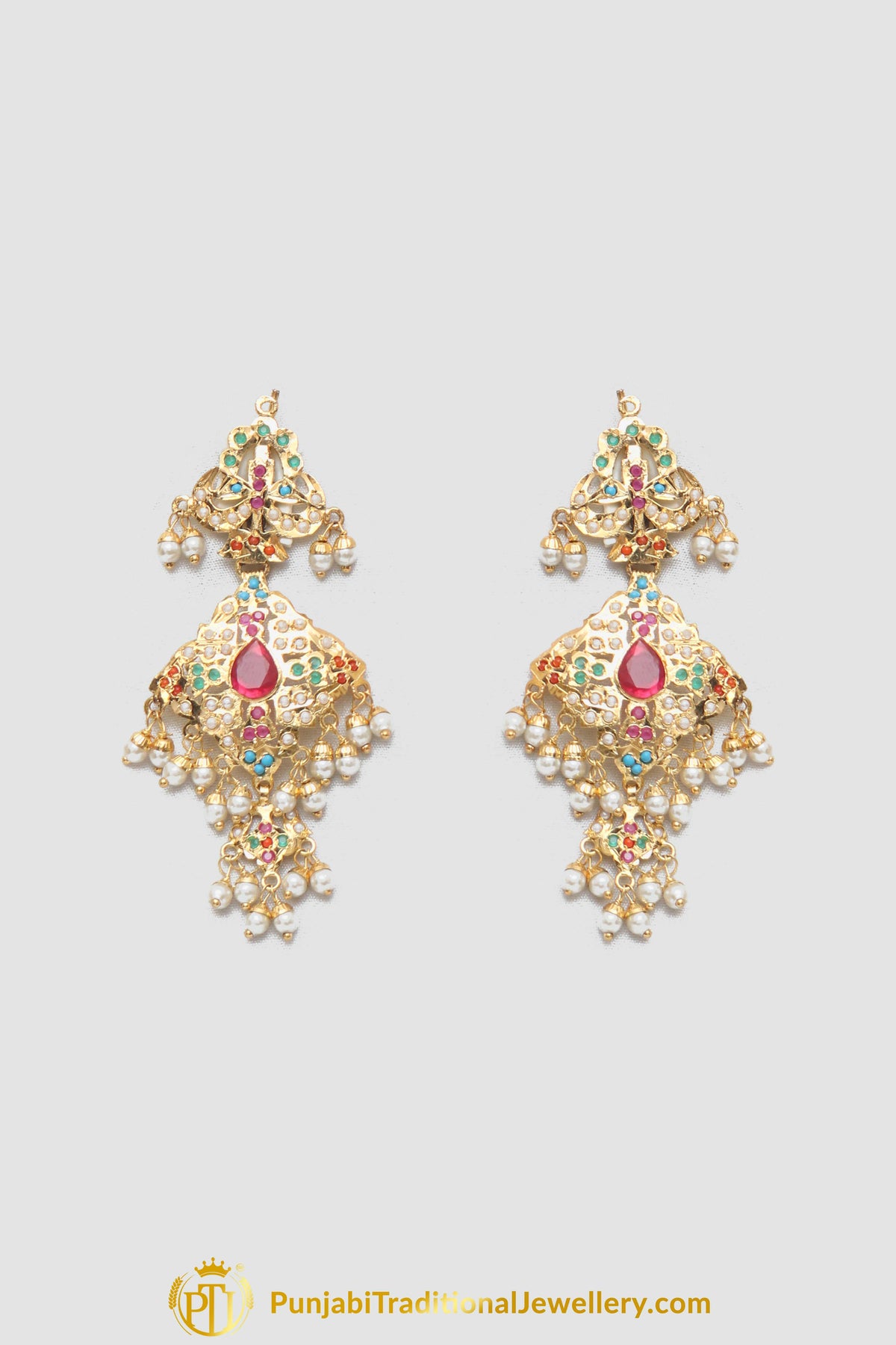 Multi Pearl Jadau Necklace Set By Punjabi Traditional Jewellery
