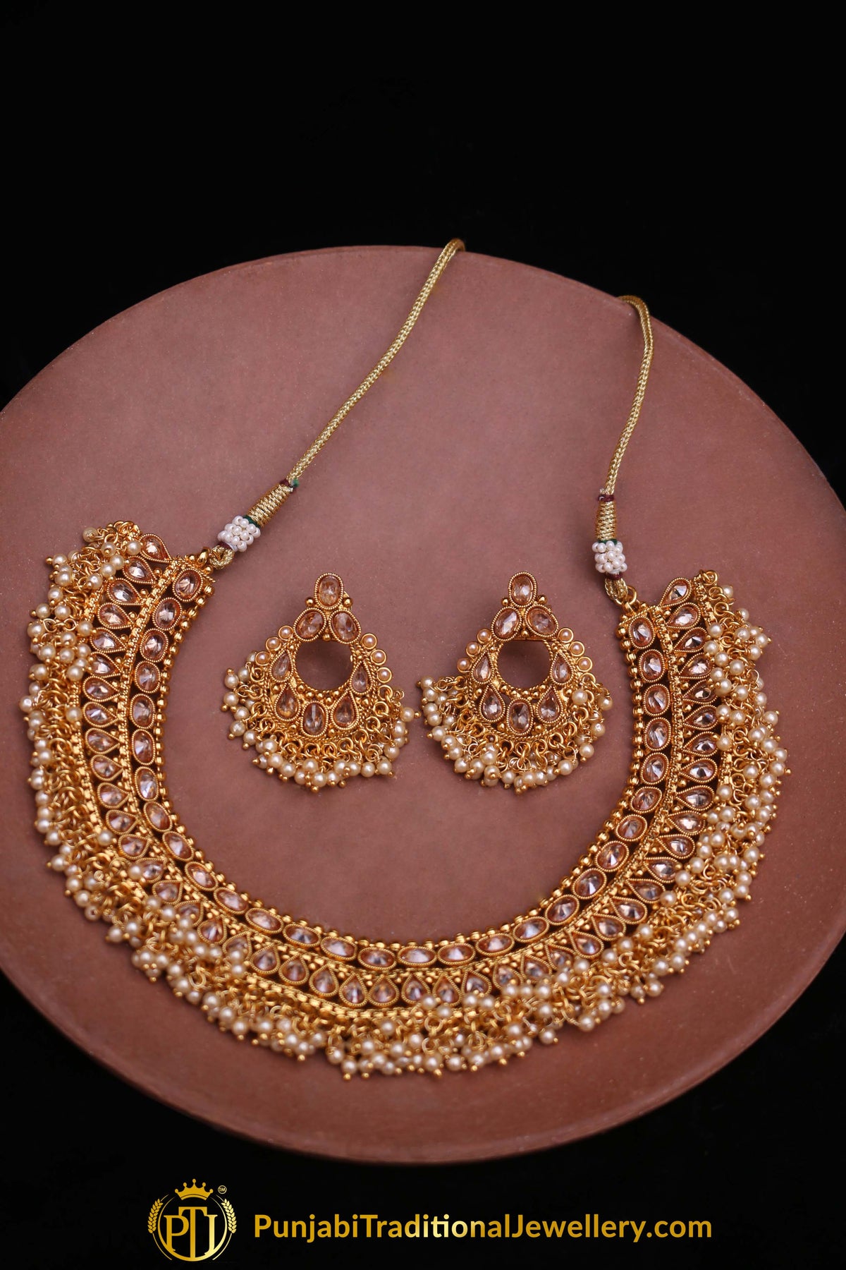 Champagne Stone Necklace Set By Punjabi Traditional Jewellery