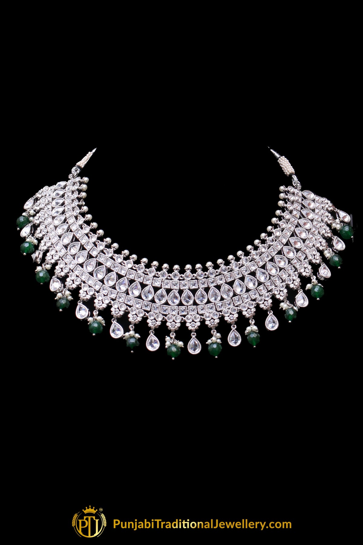 Green Polki Necklace Set By Punjabi Traditional Jewellery