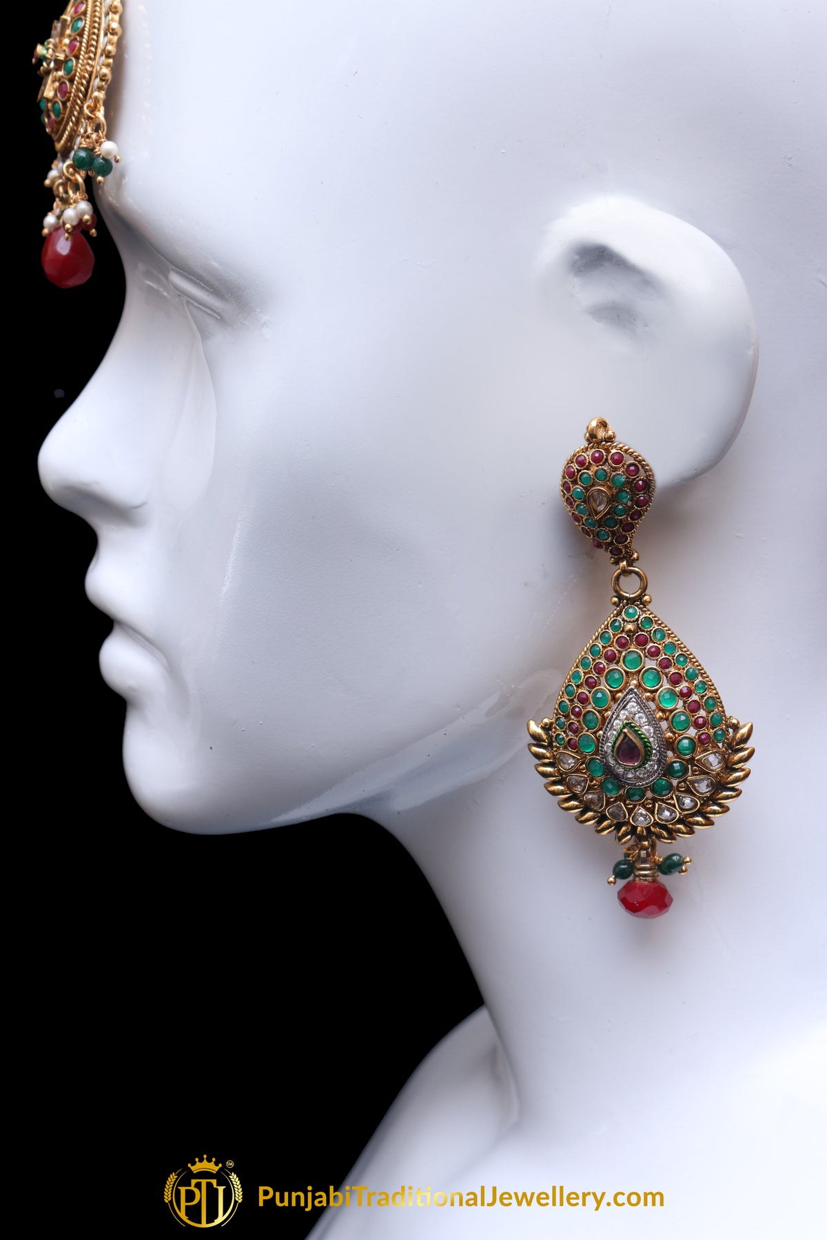 Multi Polki Earring Tikka Set By Punjabi Traditional Jewellery