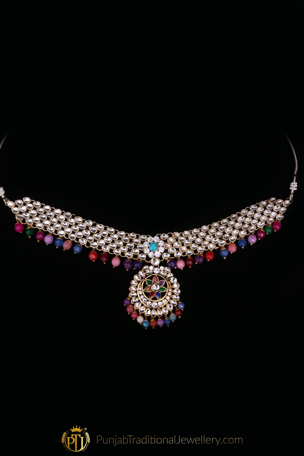 Multi Kundan Choker Necklace Set By Punjabi Traditional Jewellery