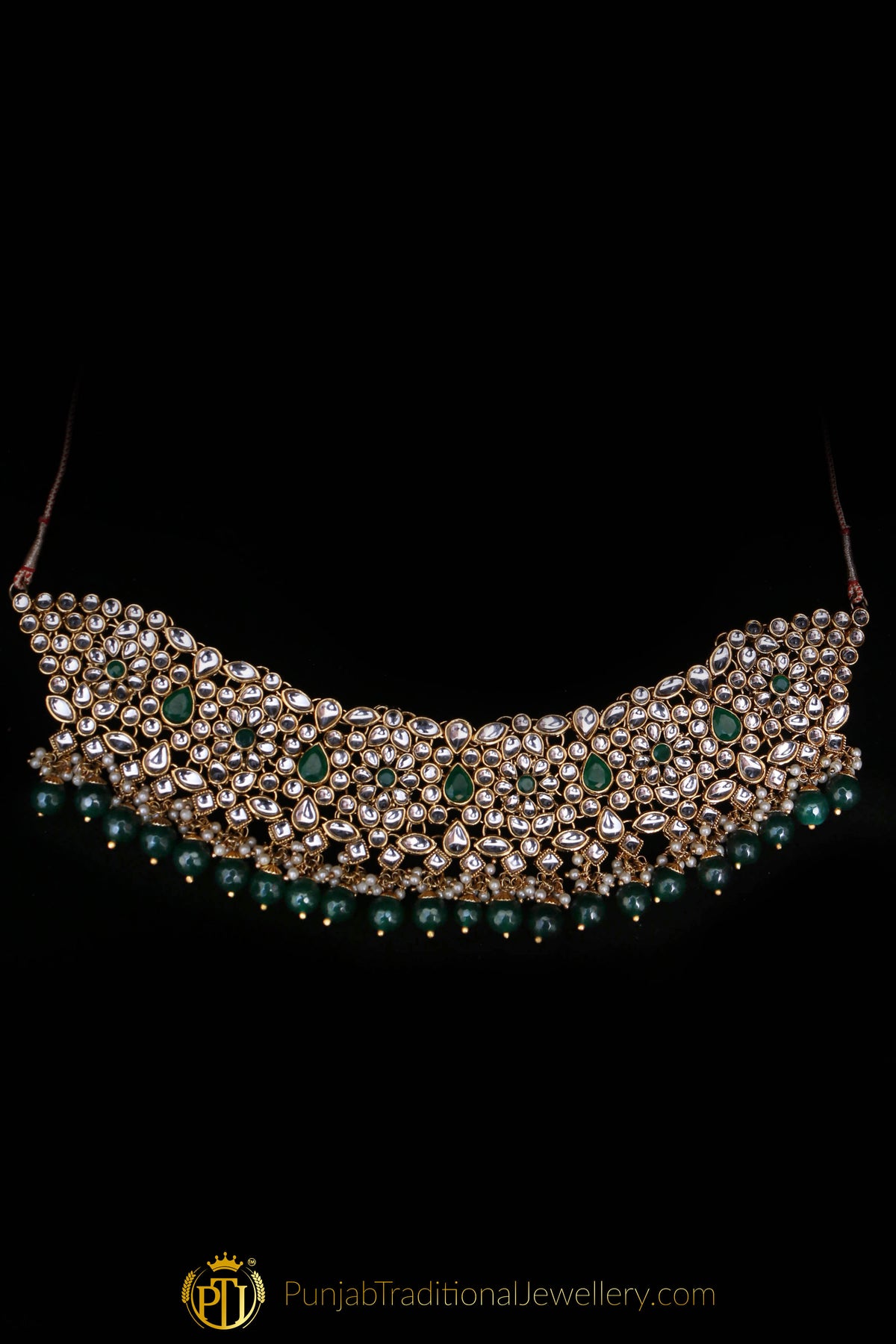 Green Kundan Necklace Set By Punjabi Traditional Jewellery